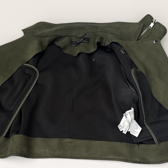 Zara Dark Green faux suede women’s Moto light coat Silver Zippers in S - Picture 8 of 8